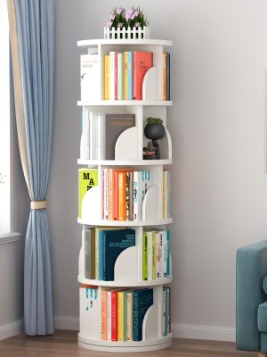 360° Rotating Wooden Book Tower, Spinning Bookshelf with 4/5 Tiers for Office, Living Room, And Room