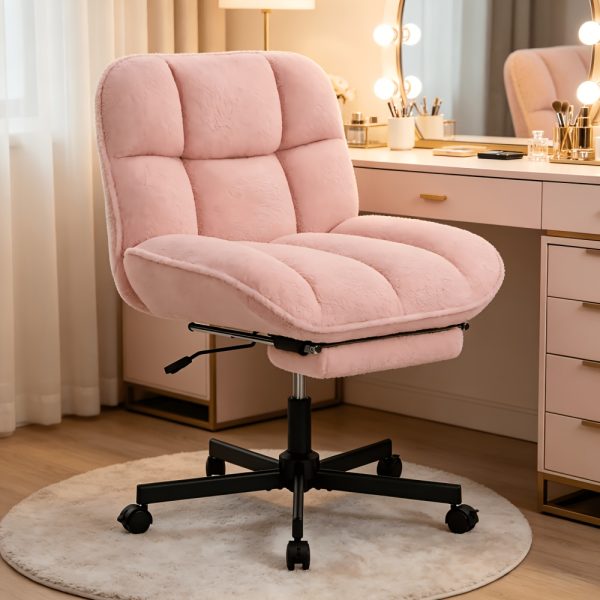 product-fancy-e92c7010-1bfb-47dc-9e90-cd9ed78c6f8f Vanity Chair with Footrest, Teddy Fleece Vanity Chair, Height Adjustable Swivel Desk Chair, 90°-120° Recline, with Wheels, for Bedroom, Home Office, Makeup