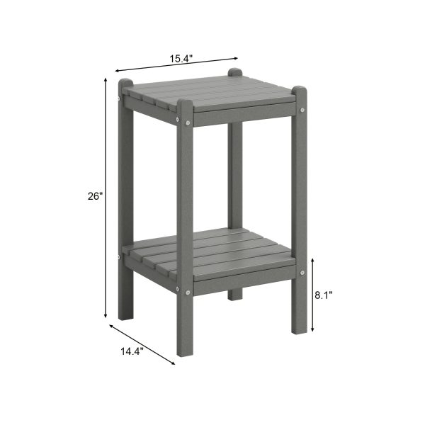 Outdoor HDPE Double-layer High Side Table, Leisure Side Table with Double-Layer Storage Design, Multifunctional Small Coffee Table, for Courtyard, Pool, Terrace And Balcony, Gray