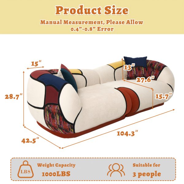 product-fancy-e99e7c3d-1a56-4a2b-b022-bee9942d58e7 102" Oversized Modern Curved Sofa, 4-Seat Chenille Couch for Living Room Apartment, Minimalist Boneless Sectional Floor Lounge Couches with Bohemian Style Pillows, No Assembly