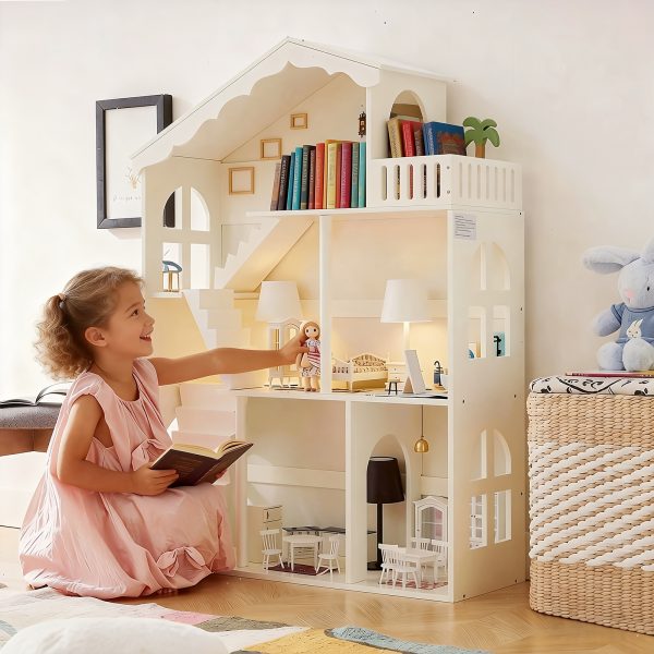 product-fancy-e9cc5f1e-ca4a-4a35-8ed6-33d3dd171843 3-Tier Freestanding Wooden Storage Shelf Bookshef, Multi-Purpose Organizer for Kitchen, Living Room, Home Decor, White Space-Saving Standing Book Shelf, Bookcase Dollhouse Perfect Display Storage, Kids Playhouse