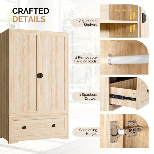 product-fancy-e9df8426-4a5b-40e6-abb8-fc4357b93d77 Bonnlo Freestanding Wide Armoire Wardrobe Closet with Shelves, Hanging Rod And Drawers for Bedroom