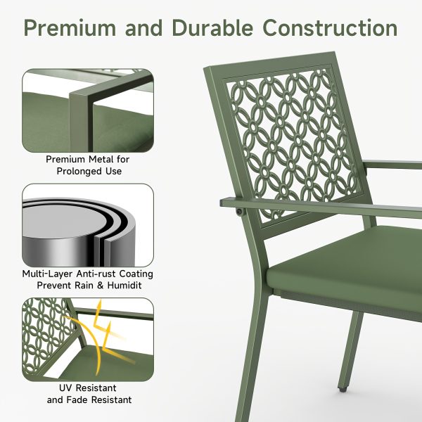 3pcs Outdoor Bistro Set, Stackable Metal Steel Outdoor Table And Chairs, Waterproof Rustproof Patio Furniture Conversation Set for Porch Garden Balcony Backyard, Sage Green