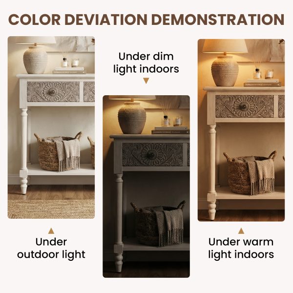 product-fancy-ea04d099-c8c0-4d1d-9740-2c1d72384983 Carved MDF Console Table with 2 Drawers, Sunflower Vintage End Entryway Table for Hallway, Living Room - Antique Style Sofa Table with Floral Engraving, Rustic Accent Furniture