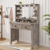 product-fancy-ea192156-ab93-4ff4-ba3e-f38c7d5c5a25 47.2"W Farmhouse Vanity Makeup Vanity Desk with Mirror And Lights, Vanity Table with 4 Drawers & Shelves Big Makeup Desk with Charging Station for Bedroom, Dark Rustic Oak (Stool Not Included)