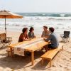 product-fancy-ea306b01-c8e7-45e9-bad7-0c7da542542a Portable Bohemian Style Low Picnic Table | Foldable Beach and Outdoor Table with Tablecloth, Pine Wood, Suitable for Beach, Camping, Outdoor Gatherings, Backyard Use, Size: 59.8*29.9*16.9 inches