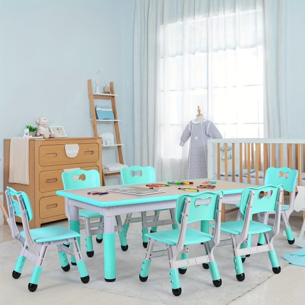product-fancy-eaa6bca8-be32-4865-9343-4a1b10acebb4 Kids Table And 6 Chairs Set, Rectangular Plastic Graffiti Desk, Preschool Activity Art Craft Table, for Boys And Girls Halloween Christmas Gifts