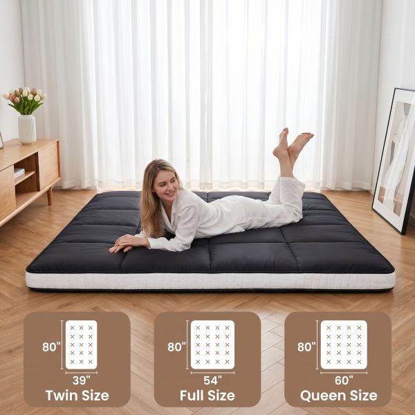product-fancy-eaa71a61-e66f-4515-9688-459c8238da33 LILYPELLE Japanese Futon Mattress, Folding Sleeping Pad Futon, Portable Camping Mattress With Storage Bag, Black
