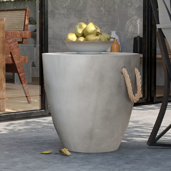 product-fancy-eaa98cba-ad11-4d09-8519-763770b20757 Concrete Outdoor End Table, 17'' Hemp Rope Side Table, Light Gray, Farmhouse Style, Modern Art Patio Side Table, Concrete Garden Stool