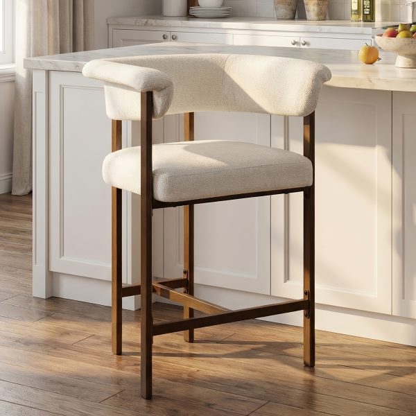 product-fancy-eab025f2-311e-4d18-80fa-f3312c74c9e8 KERDOM 26'' Tall Bar Stools, Upholstered in Linen Fabric with Backrest And Footrest, Spacious Cushion Seat for Kitchen Islands, Dining High Chair for Restaurant Counters, Curved Back Support
