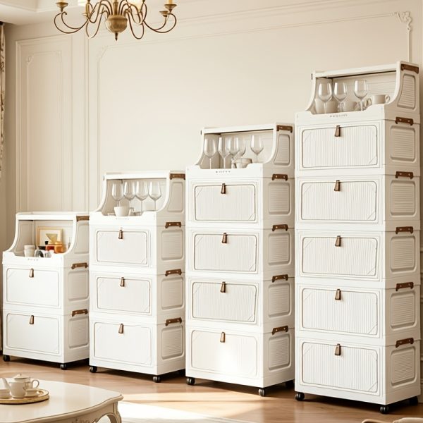product-fancy-eab05f07-a713-4485-aa44-e45f46f5ed2e 6/5/4/3-Tier Small Apartment Suitable for bar Cabinet, for bar Furniture Set Combination, Cream Foldable Rolling Storage Cabinet, Floor-Standing Stackable Organizer, Top Open Multi-Drawer Unit, Suitable for Bar, Coffee Corner, Kitchen, Living Room