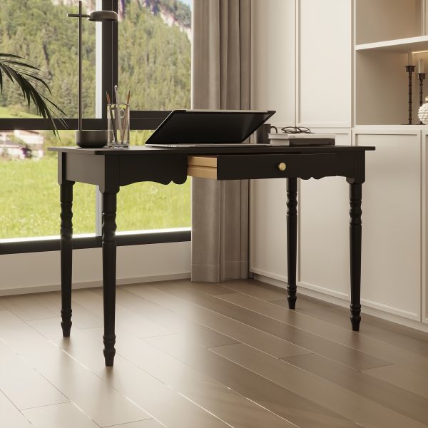 product-fancy-eacdffc7-65ad-4009-990f-480c680029cd 47.2'' Classic Rubberwood Writing Desk with Artistic Legs And Storage Drawer, Modern Computer Desk Workstation with Spacious Desktop, Timeless Design for Home And Office, Black