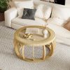 product-fancy-eaf099e0-0f13-4dad-9999-b7dfe02afad8 35.43” Vintage Boho Round Coffee Table Suitable for Living Room, Solid Wood & Engineered Wood with Curved Legs, Space-Saving Low-Profile Center Table, Natural, Assembly for Bedroom, Apartment, Rustic Decor