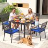 5pcs Outdoor Dining Set, Wood Grain Square Outdoor Patio Table And Chairs Set, Metal Dining Set with With 4 Spacious Dining Chair, All Weather Patio Furniture Set for Deck Garden