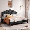 product-fancy-eb3deea5-8fc4-47e7-80eb-efde4d6b3e80 HOOMIC Full/Queen/King Size Bed Frame with Adjustable Velvet Tiara Headboard, Upholstered Diamond Button Tufted Platform Bed, Wooden Slats Support, No Box Spring Needed, Easy Assembly, Black