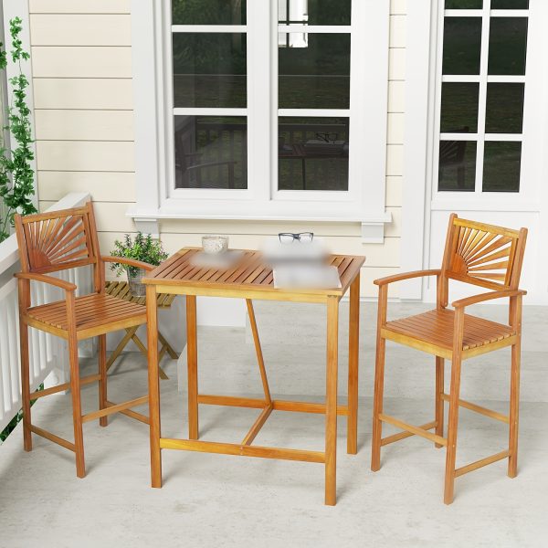 product-fancy-eb6aae4f-b4b6-4a2c-bbb0-ccdb51b3033b LIFEZEAL 3pcs Patio Bar Table & Chairs, Outdoor Acacia Wood Bar Set w/ Slatted Seat & Tabletop, Wood Dining Bar Set w/ Appealing Backrest for Backyard, Poolside, Balcony.