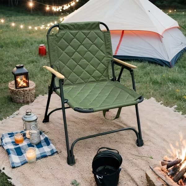 product-fancy-ebb59188-000a-42d0-8572-86116ba710f7 Patio Rocking Chair Outdoor Patio Folding Chair, Padded Foldable Camping Chair with Wooden Armrest, Lightweight Portable Lawn Chair for Backyard, Deck, Garden And Balcony