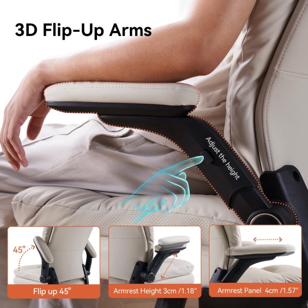 product-fancy-ebdb2e38-a066-40a5-8750-87478729ea9b Ergonomic Office Chair with Padded Flip-up Arms, Mid Back Executive Comfy Desk Chairs, Faux Leather Computer Rolling Chair with Wheels for Home, Adjustable Height, 360 Swivel, 300lbs, Beige, Black