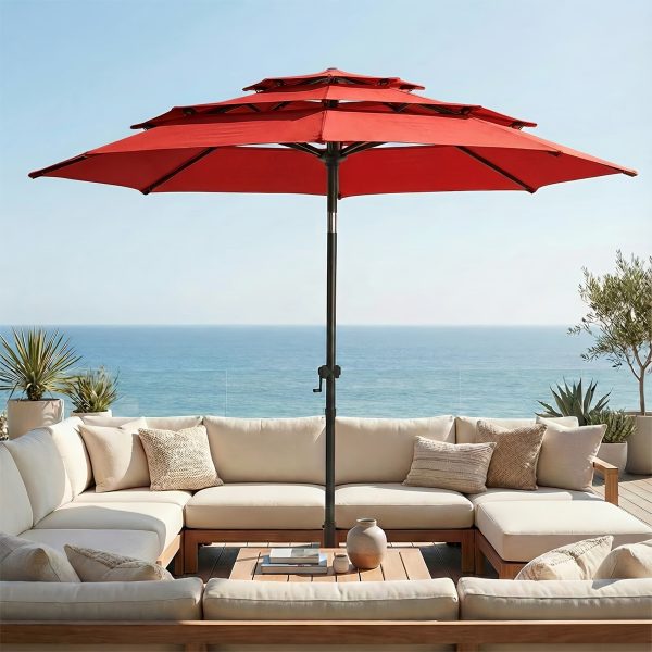 product-fancy-ebdbf624-2c50-42c5-a158-f0e1c6e9bb45 10Ft 3 Tiers Market Umbrella Patio Umbrella Outdoor Table Umbrella With Ventilation, Outdoor Umbrella For Patio, Pool Umbrella, Polyester Canopy, Suitable For Patio, Pool, Garden, Backyard, Deck, Base Not Include, Father'S Day Gift