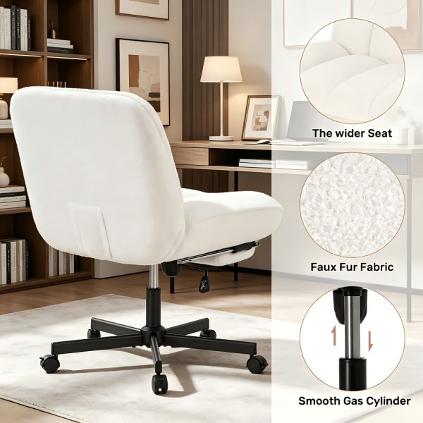 product-fancy-ebed254c-ade9-4d44-abbb-cba8b640b47c Vanity Chair with Footrest, Teddy Fleece Vanity Chair, Height Adjustable Swivel Desk Chair, 90°-120° Recline, with Wheels, for Bedroom, Home Office, Makeup