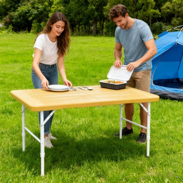 product-fancy-ec04dc6d-958b-4e22-84f2-92376588eb0a 4FT Yellow Folding Table, Portable Table with Handle, Sturdy Steel Legs for Heavy-Duty Use, Ideal for Parties, Dining, Weddings, Events, Picnics, Indoor And Outdoor Activities, Camping