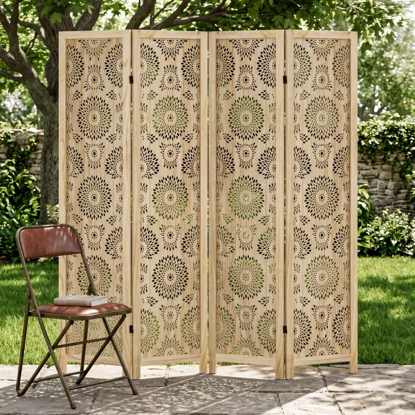 product-fancy-ec1ef64e-b466-443b-ba17-ad1e0b82a37a 6 Or 4 Panel Wood Screen Room Divider, Farmhouse Style Carved Boho Wall Dividers Folding Screens, Freestanding Hollow Partition Privacy Screen for Home Office Bedroom Studio Apartment, Natural