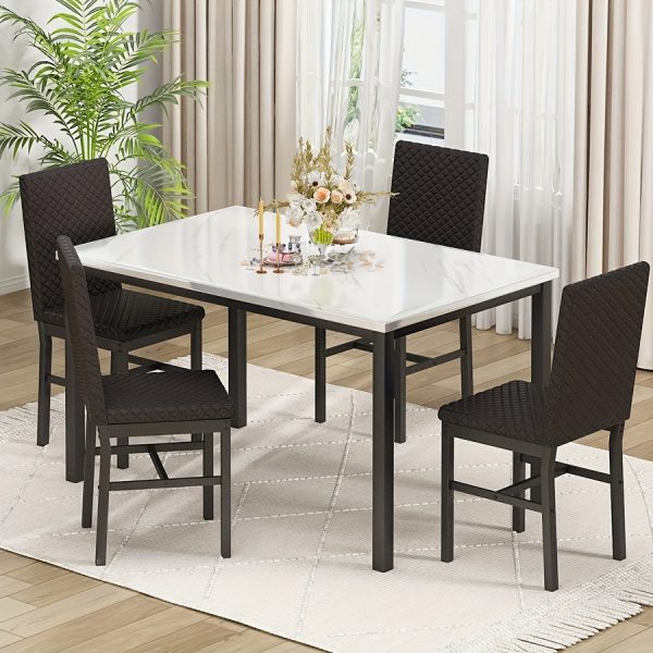 product-fancy-ec546f84-d0a5-4f91-861f-c4a206f584ec Dining Table Set For 4, Faux Marble Small Dining Room Table Set For 4, Modern Upholstered PU Leather Chairs
