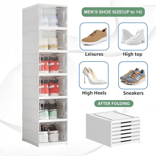 product-fancy-ec8e4752-6cb9-48b3-894f-9a565a60b941 6-Layer Foldable Shoe Cabinet with Transparent Doors & Dustproof Lid - Large Capacity Space-Saving Plastic Storage Box Suitable for Entryway, Hallway, Shoe Rack, No Assembly Required, -Standing Design for Use