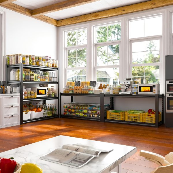 product-fancy-ec965834-0aaf-4ebf-9621-f31c95c592ae 5-Tier Heavy-Duty Adjustable Kitchen Storage Shelf with Modular Shelving System & -Standing Suitable for Kitchen Organizers, Garage Tools, Microwave Stand, Baker's Rack, Utility Shelves - Assembly, Space-Saving Unit