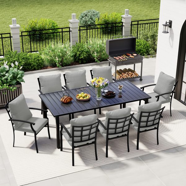 9pcs Outdoor Dining Set - Patio Dining Set for 8. Includes 1 Rectangular Table, 8 Dining Chairs with Cushions, for Lawn, Garden