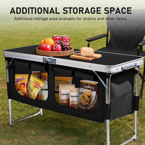 product-fancy-ecd3eb74-d06f-4b6a-9fa3-7e9200f1f9d3 Bonnlo 4ft Folding Table with Storage Aluminum Camping Picnic Table Adjustable Height for Outdoor Beach BBQ Backyards Travel Party Garden Patio Folding Dining Table Black/ White Foldable Table Camping Gear and Equipment