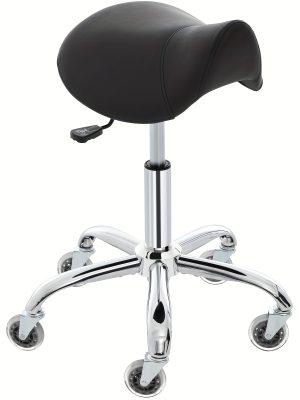 Swivel Adjustable PU Leather Chair - Ergonomic Saddle Stool with Wheels | for Drafting, Office, Clinic, Beauty & Tattoo - Metal Frame, Polished Finish, Memory Foam
