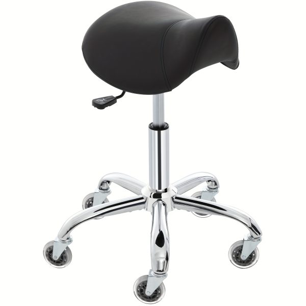 product-fancy-ecdf2bd6-f4bb-47e3-9b1e-3262f067e7e1 Swivel Adjustable PU Leather Chair - Ergonomic Saddle Stool with Wheels | for Drafting, Office, Clinic, Beauty & Tattoo - Metal Frame, Polished Finish, Memory Foam