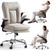 product-fancy-ece91ce8-6195-48fd-8279-6a4ba599da5c Ergonomic Office Chair with Padded Flip-up Arms, Mid Back Executive Comfy Desk Chairs, Faux Leather Computer Rolling Chair with Wheels for Home, Adjustable Height, 360 Swivel, 300lbs, Beige, Black