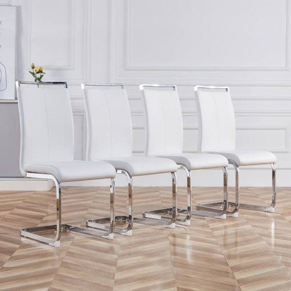 Modern Dining Chairs Set of 4, High Back White Kitchen Chairs, Faux Leather Side Chair with Gold Plated Metal Legs, Easy to Install Upholstered Dining Chairs, Ideal for Living Room, Easy to Install (Golden/Silver Leg) Local Warehouse