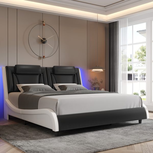 product-fancy-ed16f3a6-2474-4afe-8ab2-e8492929d9ce Upholstered Bed Frame Available in Full, Queen, And King Sizes Featuring an Adjustable Headboard, a Wavy Design, a Removable Backrest, And Solid Wooden Slats for Support, Eliminating The Need for a Box Spring, Offered in Faux Leather in White