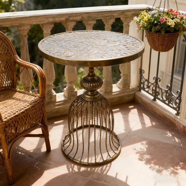 product-fancy-ed2253b0-358f-4581-861b-42609da5479b 1pc Vintage Bronze & Suitable for Name/standardAttributeName Metals Sofa Side Table - Compact Round Coffee Table for Small Spaces, Balcony, Living Room, Bedside - Iron Top & Metal Base, No Assembly Required, 40cm/14.75in Width