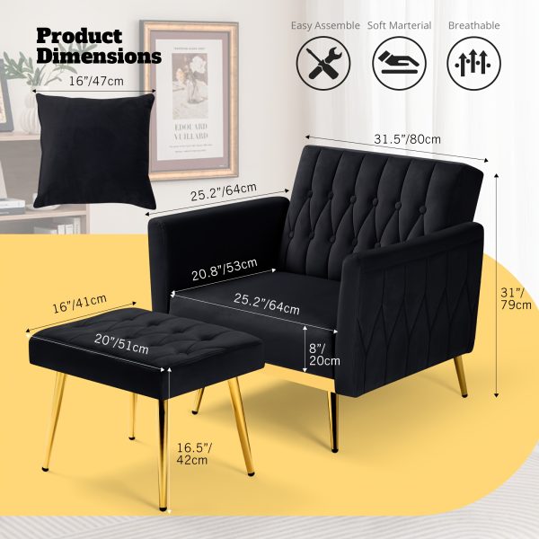 product-fancy-ed230e8d-833a-4f6a-bc3c-00cdff50b05a ACMEASE Velvet Single Accent Chair with Adjustable Armrests And Backrest, Comfortable Single Chair with Ottoman, Button Tufted Lounge Recliner Armchair with Pillow for Living Room, Bedroom, Study Room