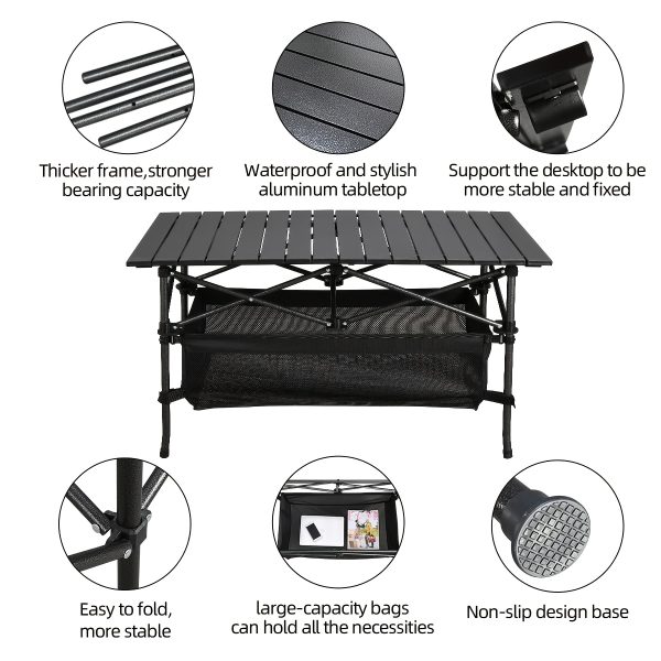 product-fancy-ed2bbe57-bac4-42b8-812b-660057c8d699 Lightweight Aluminum Folding Camping Table Portable Roll-Up Design for Outdoor, Camping, Beach, BBQ, Patio, And Picnic, Durable & Waterproof with Carrying Bag