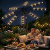 [Christmas & Halloween] Deluxe 32 LED Lighted Patio Umbrella - Navy Blue/Beige/Red/Brown, Solar 10Ft Market Umbrella with Base, Outdoor Table Umbrella with Ventilation, Solar Umbrella with Push Button Tilt/Crank for Garden, Deck, Backyard, Pool, Christmas & Halloween