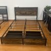 product-fancy-eda54f8d-c7b5-4a3a-b274-0cd66abdd79c Farmhouse Bed Frame with Storage Headboard and Drawers, LED Light and Charging Outlet, Noise Free, No Box Spring Needed