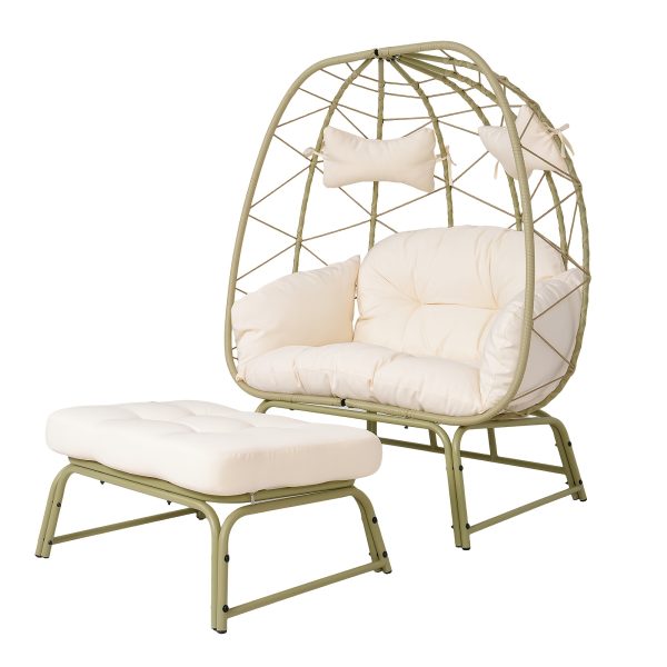 product-fancy-edab47e8-ac27-4191-88be-f54c9b08de71 Large Double Egg Chair with Stand for Outdoor Use, Spacious Hammock Chairs for Two, Lounge Chair with Ottoman, Extra-Large Patio Chair with Footrests, Cushions, Wicker Rattan Swing for Garden Or Backyard