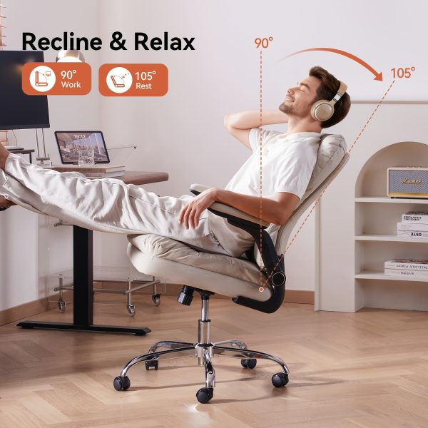 product-fancy-edd99f51-826d-40a3-b27f-1876eaa507f0 Ergonomic Office Chair with Padded Flip-up Arms, Mid Back Executive Comfy Desk Chairs, Faux Leather Computer Rolling Chair with Wheels for Home, Adjustable Height, 360 Swivel, 300lbs, Beige, Black