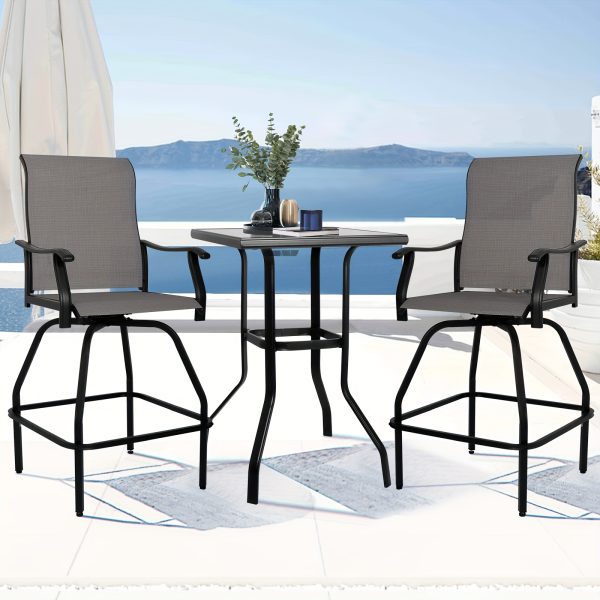 product-fancy-edf32856-cdc4-4313-91fd-bb59f23fa2f0 2/3/5pcs Patio Bar Set, 360° Swivel Bar Stools, Outdoor Bistro Furniture with High-Density Textilene Fabric & Heavy Duty Metal Frame, High Top Table And Chair Set for Balcony, Poolside, Garden & Backyard