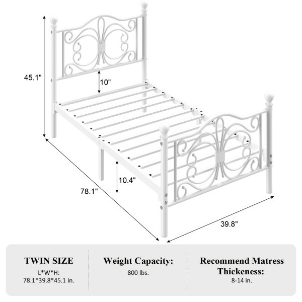 Bed Frame with Under-Bed Storage, Metal Platform Bed with Vintage Butterfly Pattern Headboard and Footboard, Twin/Full/Queen Size, No Box Spring Needed, Easy to Assemble, Noise-Free, Black/White