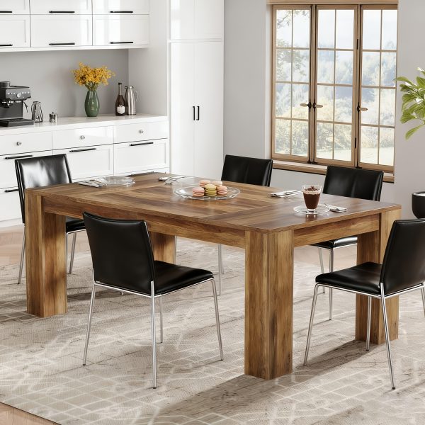 Rectangular Dining Table Measuring 63 Inches, Suitable for 4 to 6 Individuals, Perfect for Kitchen Or Dining Room Use, Featuring a Farmhouse Wooden Design