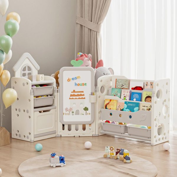product-fancy-ee514f0b-404e-485d-9dcb-03050b4887b2 A Versatile Storage Solution for Featuring 10 Detachable Bins And a 3-Tier Bookshelf, Serving As a Multifunctional Organizer with a Drawing Board, Perfect for a Bedroom, Playroom, Or Living Area