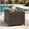 [Outdoor Coffee Table] 24" Square Outdoor Coffee Table Suitable for Backyard, Balcony & Deck - Handwoven PE Wicker Frame with Tempered Glass Top, All-Weather Bistro Table, Glass for Patio Furniture, Compact for Small Spaces, Garden Entertaining