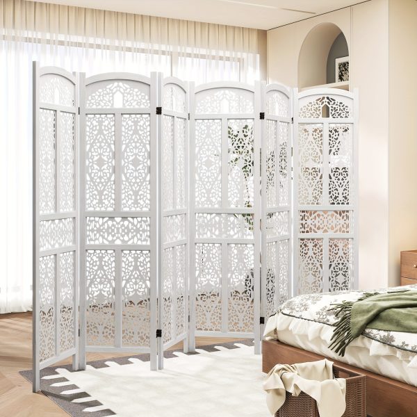product-fancy-ee67b3d5-56b9-40dc-a7dc-9079731a4cd2 Handmade 4 or 6 Panel Floral Carved Wood Room Divider Screen - Freestanding Folding Privacy Partition with Burning Walnut & White Finish, Ornate Lattice Design, Lightweight Portable for Home Office Hotel Decor, Space-Saving Decorative Partition