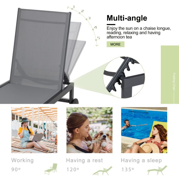 product-fancy-ee6f2000-2106-4839-926c-85fed653dca8 2pcs Aluminum Chaise Lounge Chairs with Wheels Outdoor Adjustable Recliner Five-Position and Full Flat All Weather for Patio, Beach, Yard, Pool